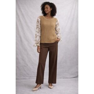 Maeve Anthropologie Mixed Media‎ Floral Sleeve Knit Top Size Medium